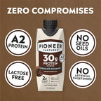 Pioneer Pastures - High Protein A2 Milkshakes - Chocolate - A2 Nutritional Milk, 30g Protein, 2g Sugar, No Artificial Sweeteners, No Seed Oils - All-Natural, Breakfast Shake, Meal Replacement, Workout - 11oz, 12 Pack