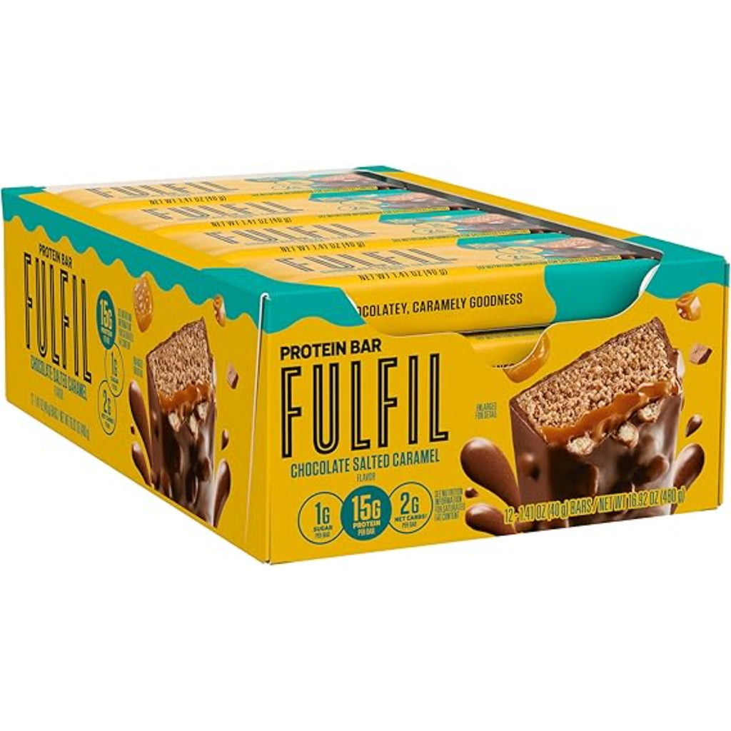 FULFIL Protein Snack Bars, Chocolate Salted Caramel Flavored, Gluten Free with 15g Protein, Pantry Staples, 12 Count