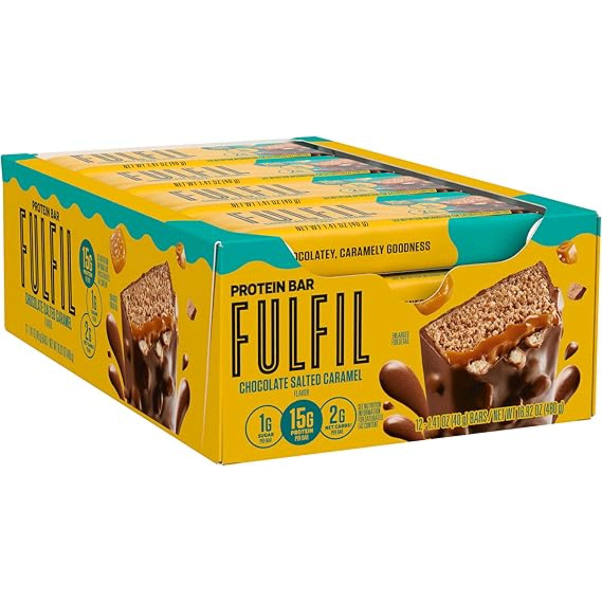 FULFIL Protein Snack Bars, Chocolate Salted Caramel Flavored, Gluten Free with 15g Protein, Pantry Staples, 12 Count