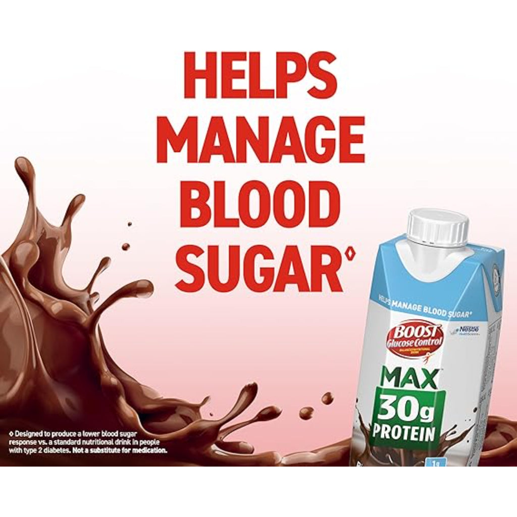 BOOST Glucose Control Max 30g Protein Nutritional Drink, Rich Chocolate, 11 Fl Oz (Pack of 12), Packaging May Vary